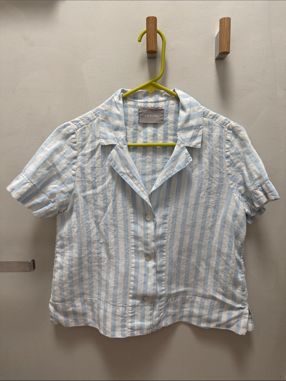 Everlane Light Blue and White Striped Short-Sleeve Shirt